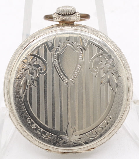 Antique 12S Elgin 17 Jewel Mechanical Pocket Watch 345 14k White Gold Filled