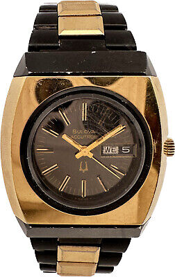 Vintage Accutron Men's Tuning Fork Wristwatch 231 3A Gold Tone & PVD w Band Runs