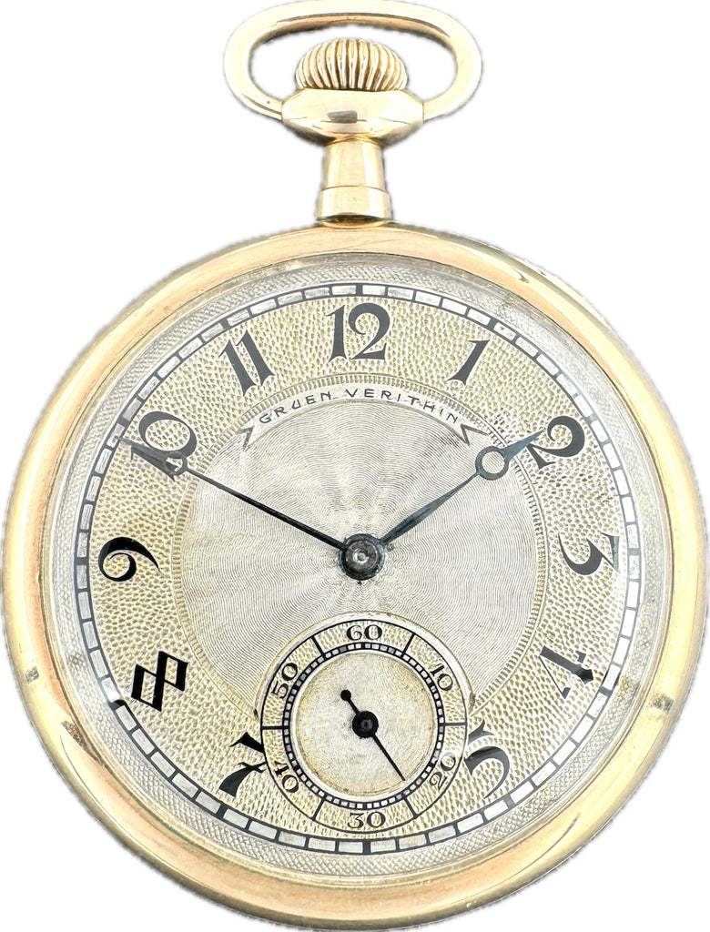 Antique Gruen Verithin Mechanical Pocket Watch V4 14k GF w Frosted Dial