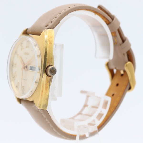 Vintage 34mm Elgin Roman Day Date Men's Automatic Wristwatch Swiss Gold Tone