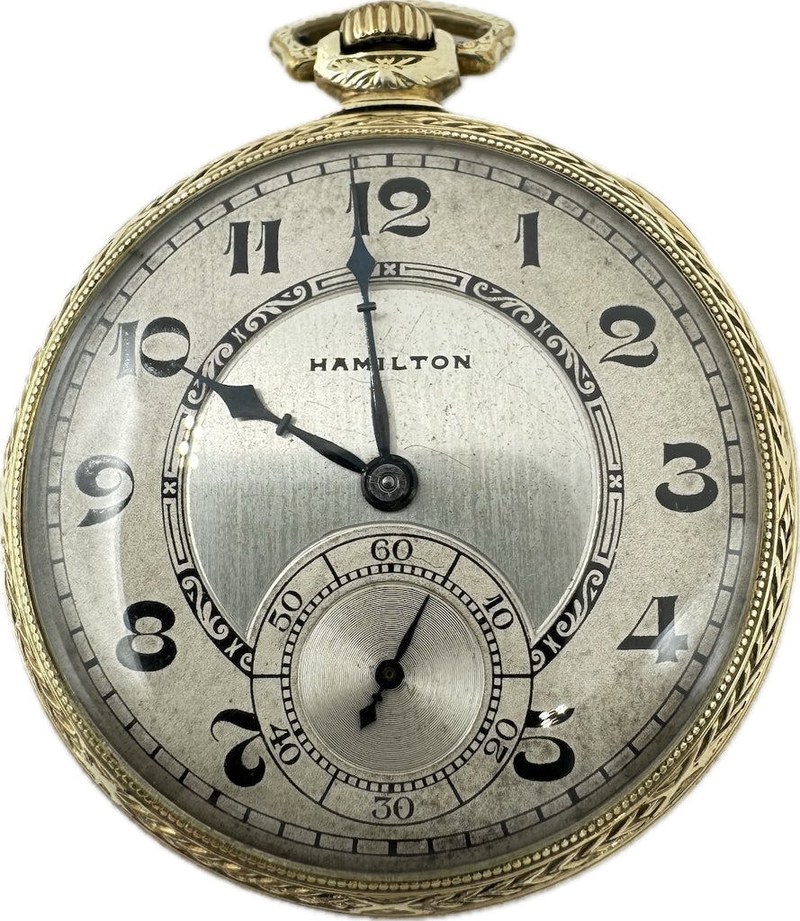 Antique 12 Size Hamilton Enameled Dial Mechanical Pocket Watch Grade 912 14k GF