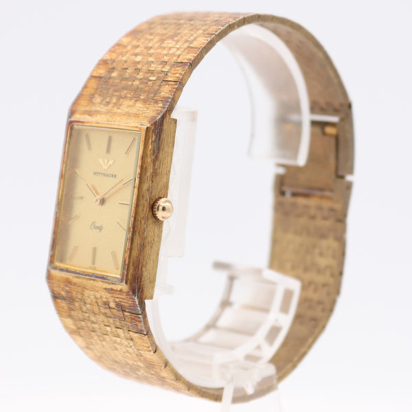 Vintage Wittnauer Rectangular Men's Quartz Wristwatch Swiss Gold Tone Champagne