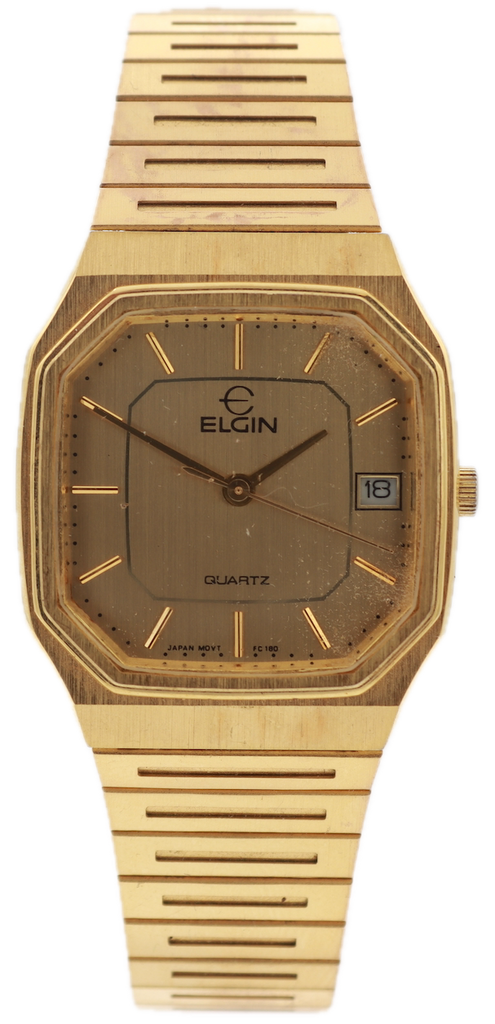 Vintage Elgin FC 180 Octagonal Date Ladies Quartz Wristwatch Japan Gold Tone