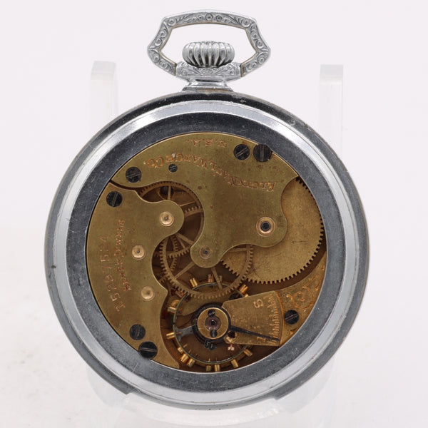 Antique 6s 1911 Elgin Art Deco Mechanical Pocket Watch Pinstripped Chrome Plated