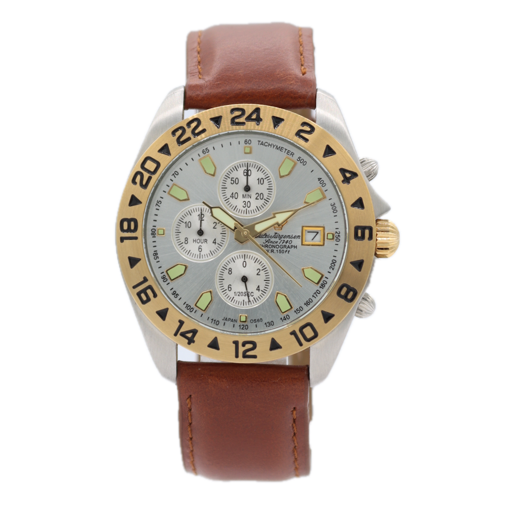 39mm Jules Jurgensen 7669TS Men's Quartz Chronograph Wristwatch Japan Two Tone
