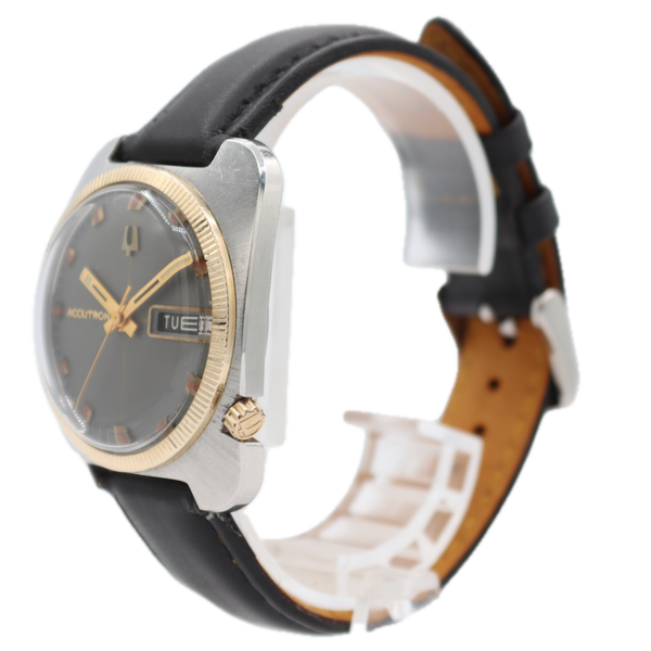 Vintage 1971 Accutron Day Date Men's Tuning Fork Wristwatch USA Steel & 10k GF