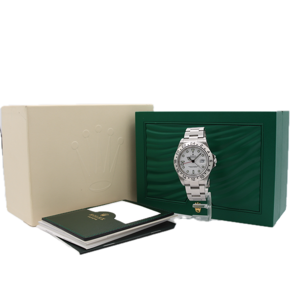 2002 Rolex 16570 Explorer II Men's Automatic Wristwatch Steel Polar GMT W/ Kit