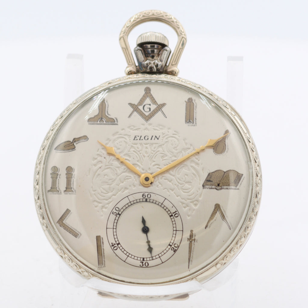 Antique 12s 1927 Elgin Masonic Mechanical Pocket Watch 479 14k GF USA Running