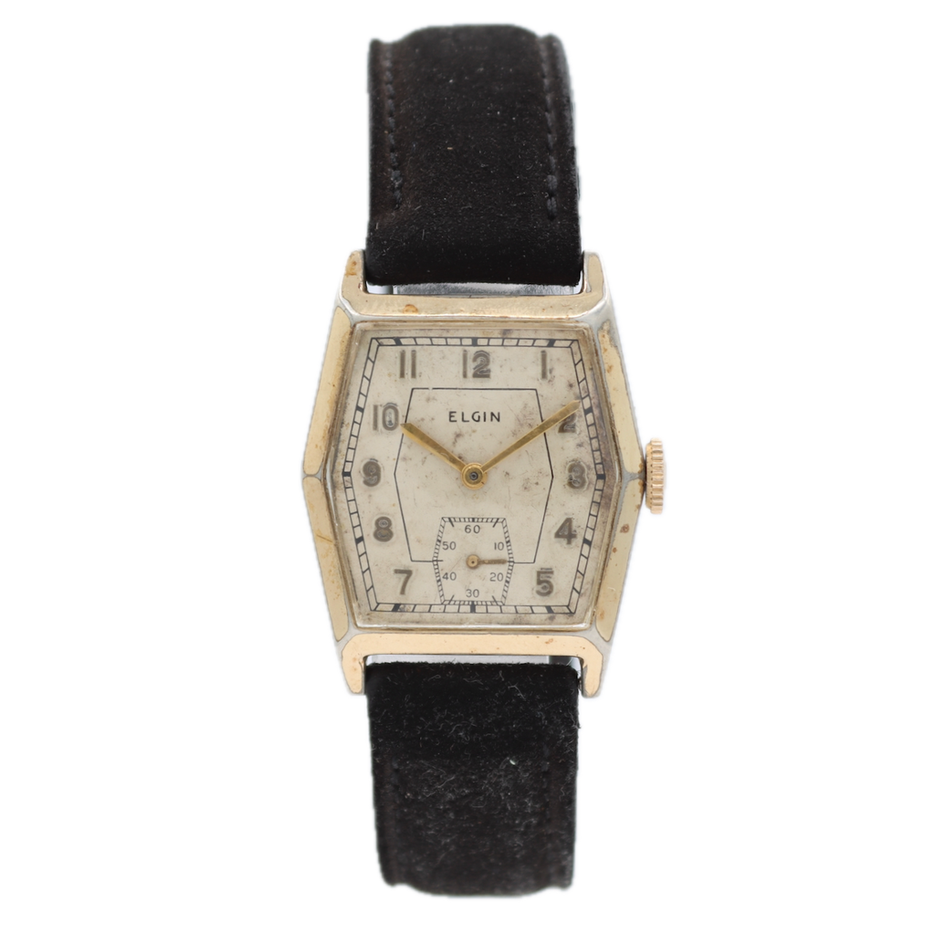 Vintage 1937 Elgin Hexagon 7 Jewel Men's Mechanical Wristwatch 526 USA Two Tone
