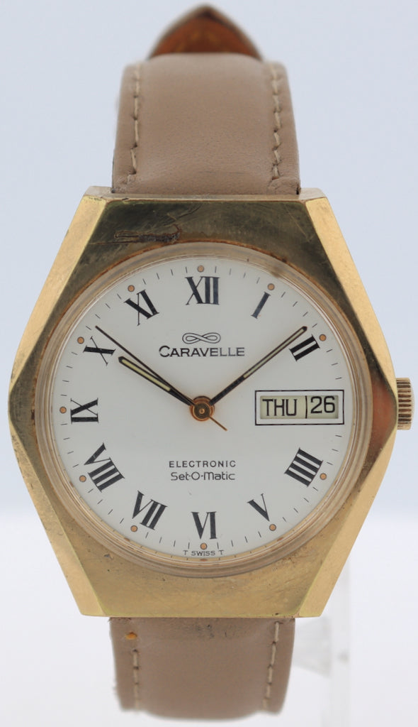 Vintage 1976 Caravelle Set-o-matic Day Date Men's Electronic Wristwatch Swiss