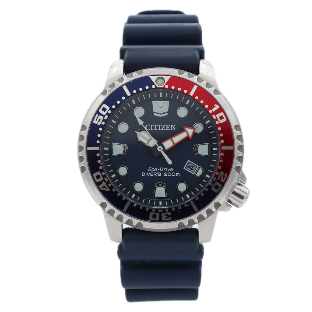 44mm Citizen E168-A14ST01 Pepsi Eco Drive Men's Quartz Wristwatch Japan Steel