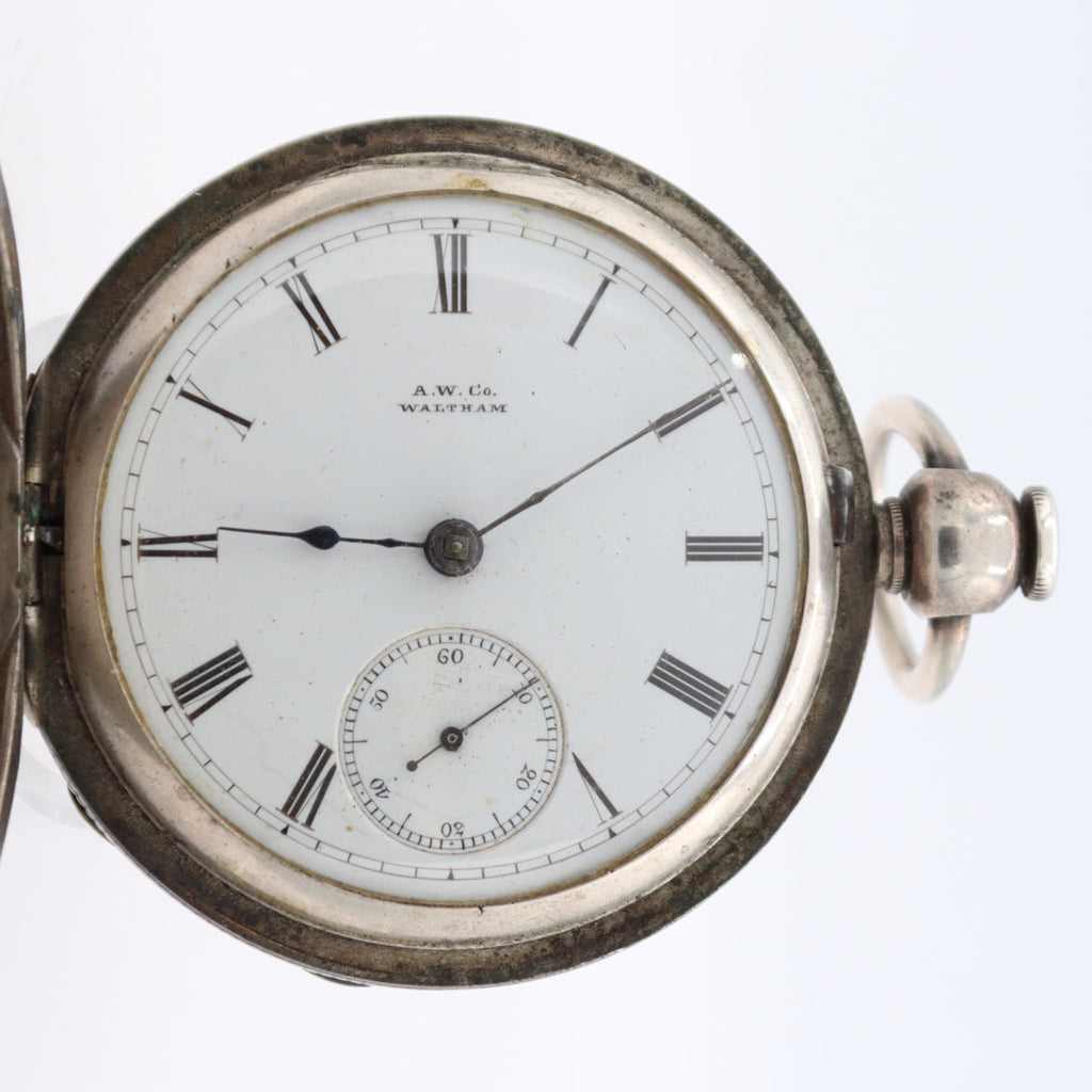 Antique 18s 1880 Waltham Key Hunter Pocket Watch George Washington Coin Silver