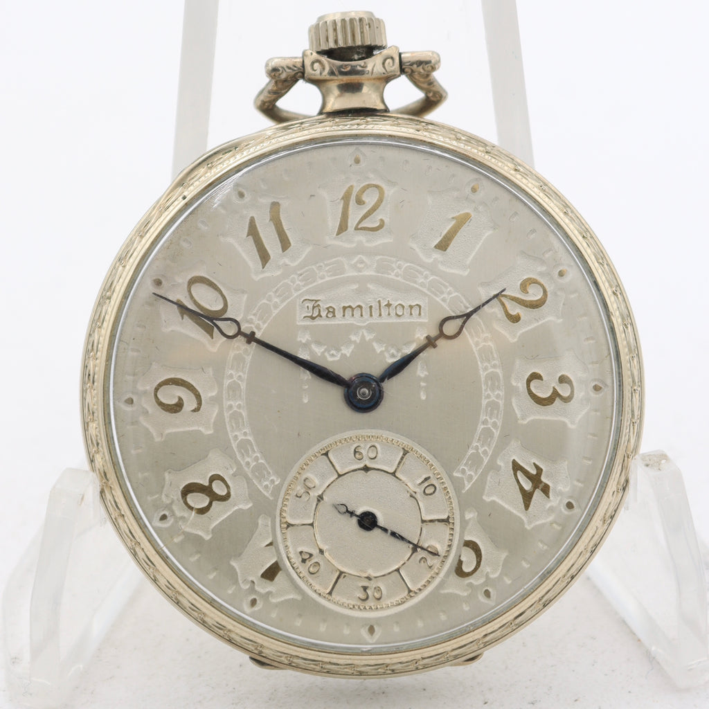 Vintage 12s 1926 Hamilton Cartouche 17 Jewel Pocket Watch 912 14k White GF