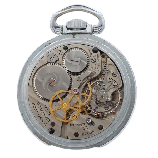 Vintage 1941 Hamilton Coin Edge Mechanical Pocket Watch 4992B Chrome USA Runs