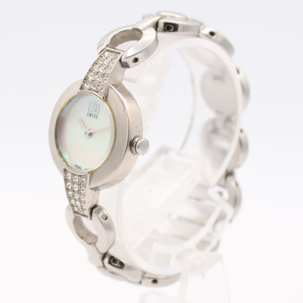 23mm ESQ E5236 Iridescent Dial Ladies Quartz Wristwatch Steel Crystal Accents