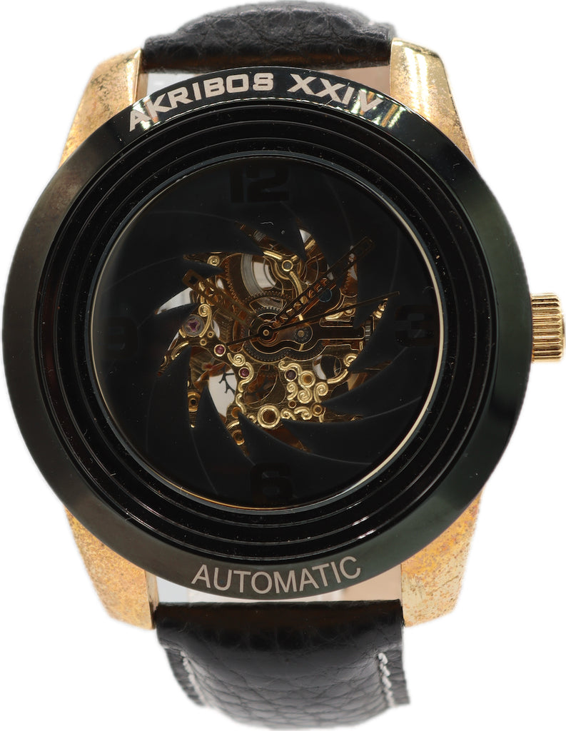 50mm Akribos Open Heart Men's Automatic Wristwatch Stainless and Gold Tone