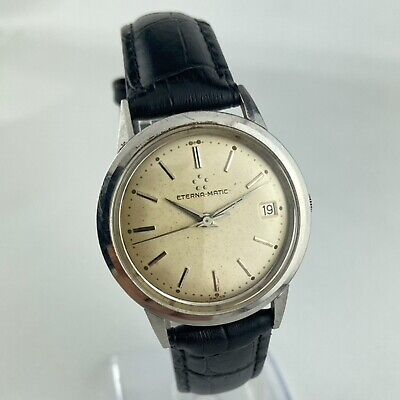 Vintage Eterna-Matic 17 Jewel Men's Automatic Wristwatch 1422U Stainless Steel