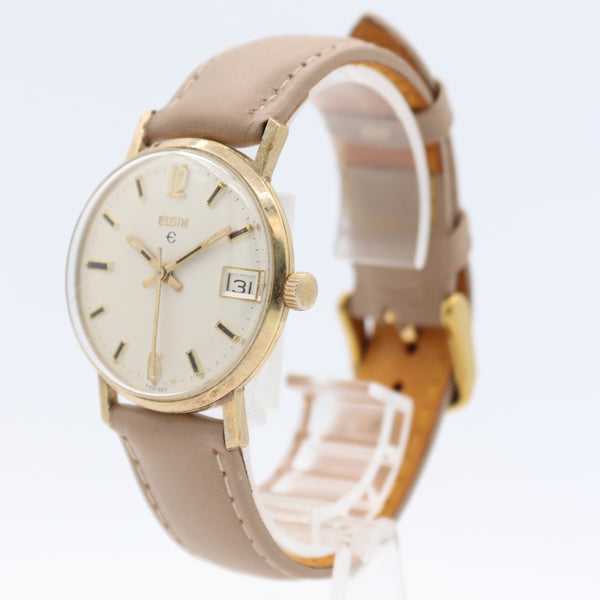 Vintage 32.5mm Elgin Pinstripe Date Men's Mechanical Wristwatch Swiss Two Tone