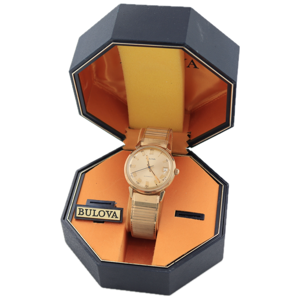 Vintage 1972 Bulova F2930 Roman Numeral Dial Men's Automatic Wristwatch 10k RGP