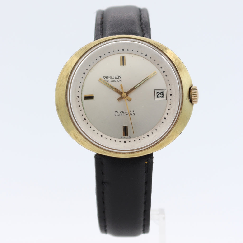 Vintage Gruen Precision UFO Men's Automatic Wristwatch Gold Tone Sunburst Date