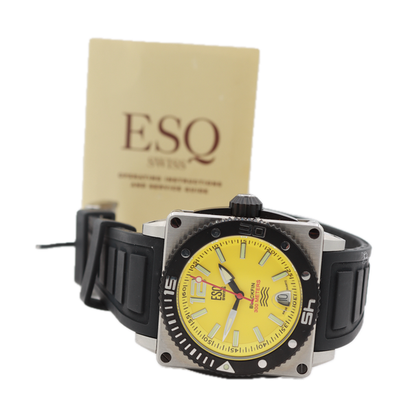 Vintage ESQ ASL-20 E5447 Blackfin Diver Men's Quartz Wristwatch Swiss Steel