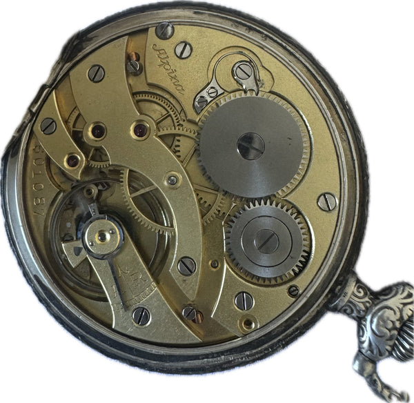 Antique Alpina 15 Jewel Mechanical Open Face Pocket Watch .900 Silver Thin