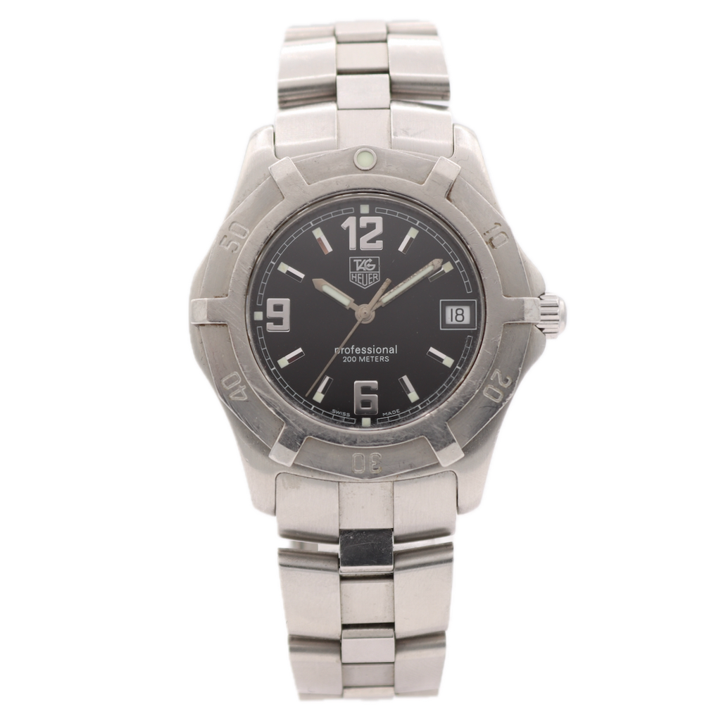 37.5mm TAG Heuer WN-1110 Professional 2000 Men's Quartz Wristwatch Steel Date