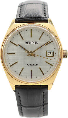 33mm Benrus Men's Mechanical Wristwatch 1405-1C Germany Gold Tone Linen Dial