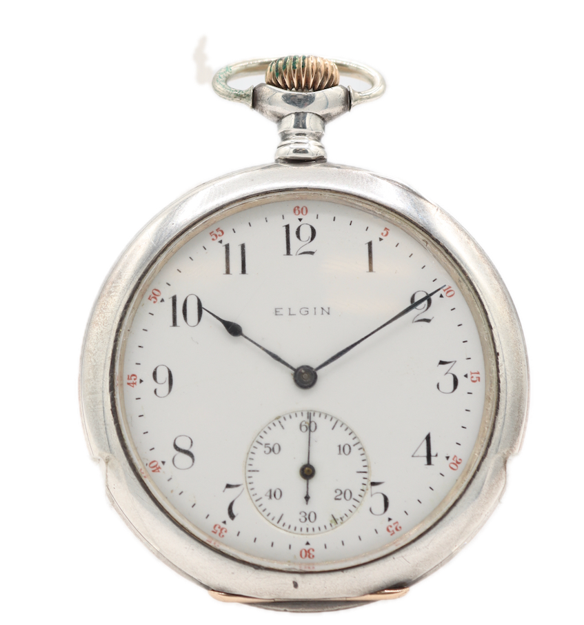 Antique 12s 1912 Elgin 7 Jewel Mechanical Pocket Watch 303 Sterling Silver