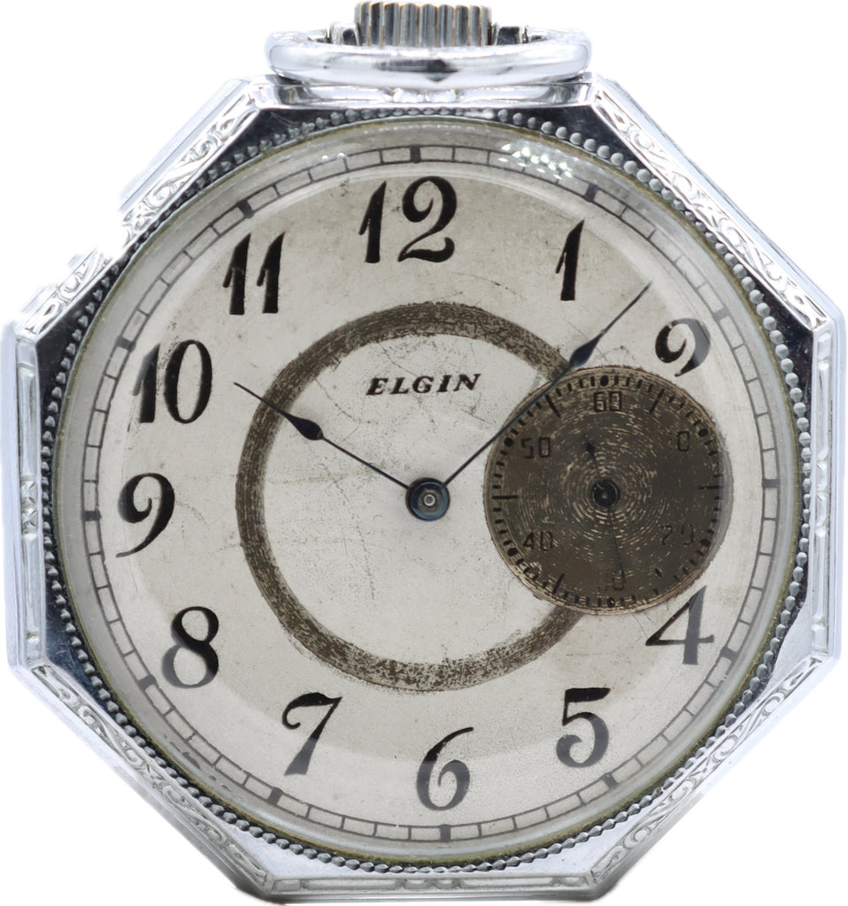 Antique Elgin Octagon Mechanical Pocket Watch Grade 121 Chrome Plated Pinstripe
