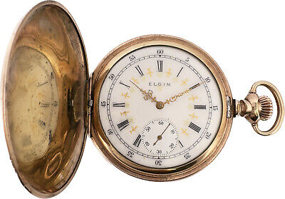 Antique 16S Elgin 15J Hunter Pocket Watch 312 Gold Filled Multi-Color Gilt Dial