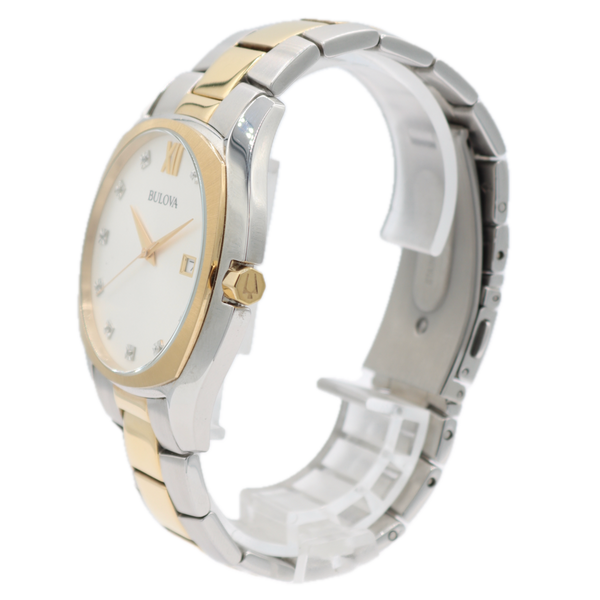 Vintage 42mm Bulova 98D125 Diamond Date Men's Quartz Wristwatch Two Tone