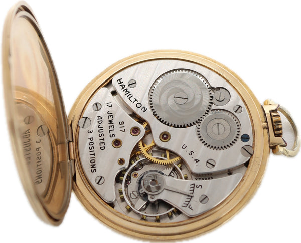 Antique 10 Size Hamilton Mechanical Open Face Pocket Watch Grade 917 14k GF