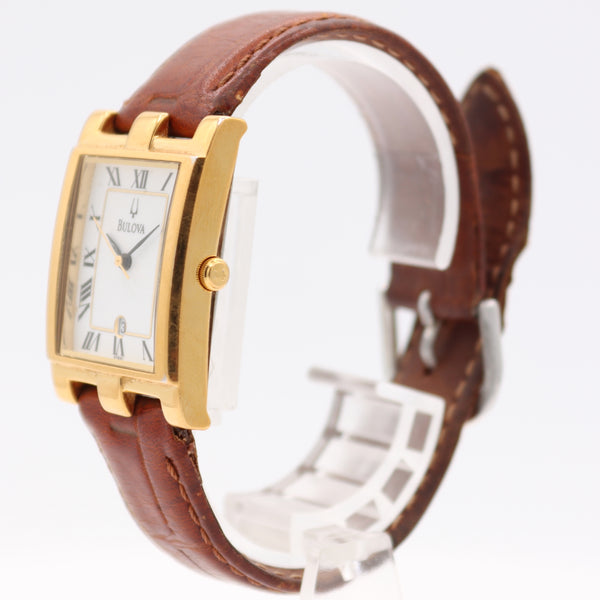 Vintage 26mm 1974 Bulova 97B41 Tank Men's Quartz Wristwatch Gold Plated Roman