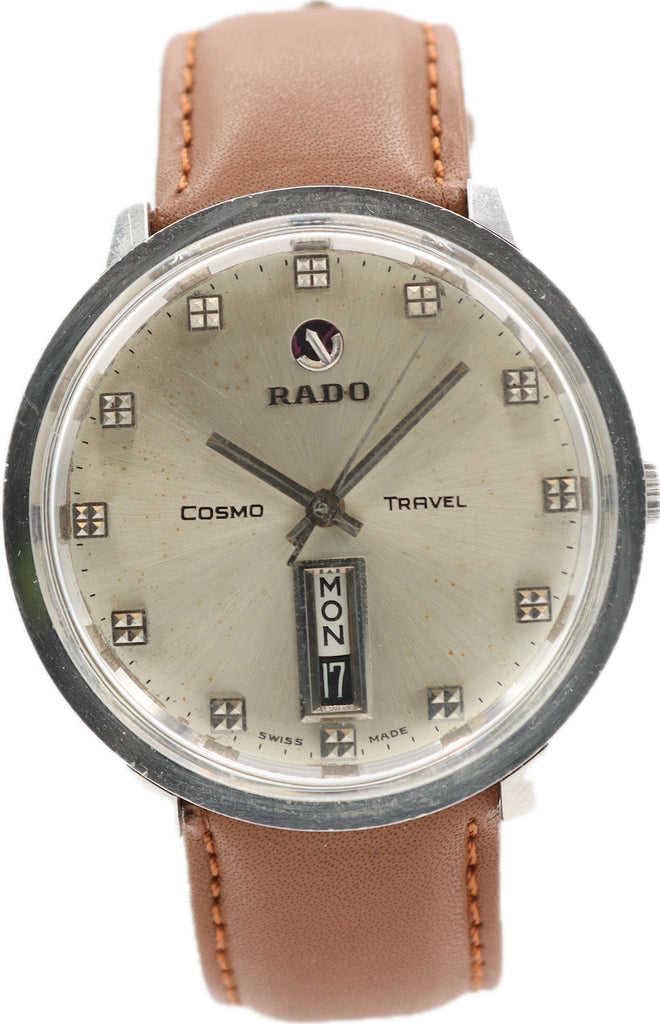 Vintage 38mm Rado 11853 Cosmo Travel Men's Automatic Wristwatch Swiss Steel