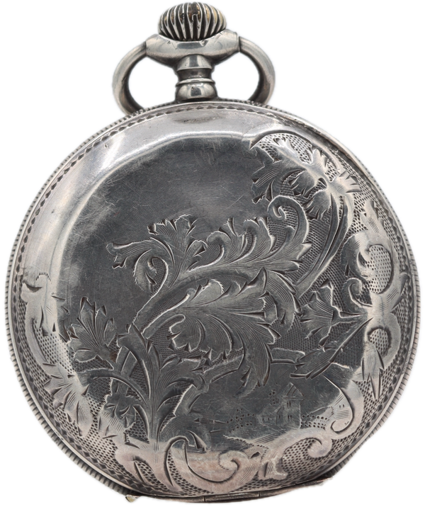 Antique JH Hasler Triple Date Moon Phase Pocket Watch Sterling Silver Swiss