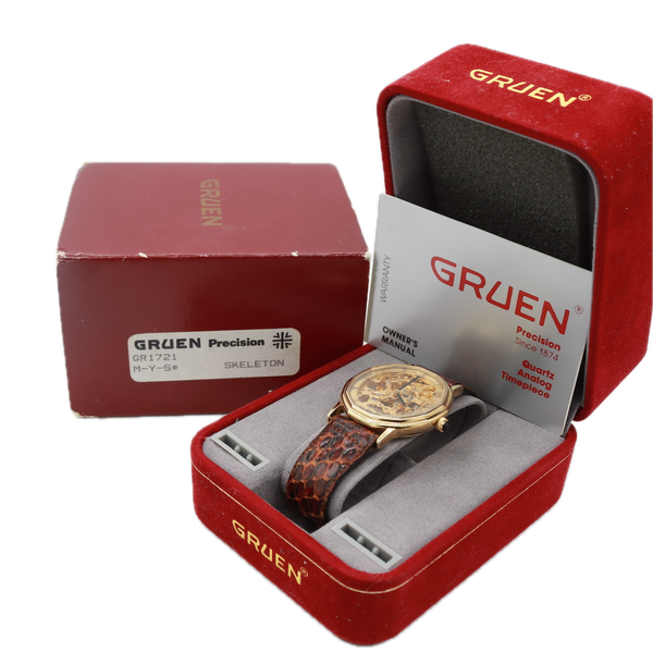 Vintage Gruen GR1721 001-8N34 Skeleton Men's Mechanical Wristwatch w/ Box