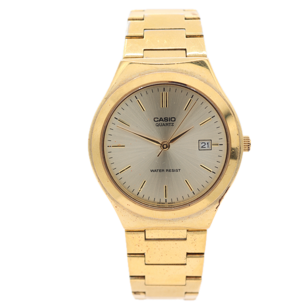 Vintage Casio MTP-1170 Date Men's Quartz Wristwatch 1332 Japan Gold Tone