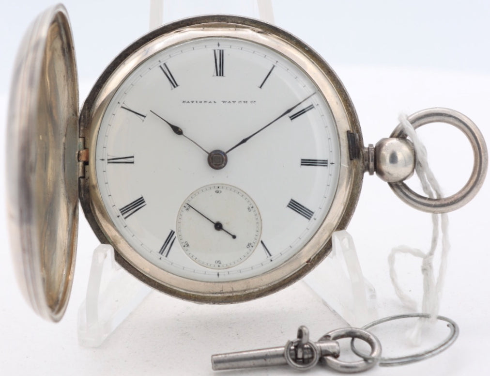 Antique 18s 1871 Elgin Hunter Pocket Watch Chas Fargo w/Key Coin Silver