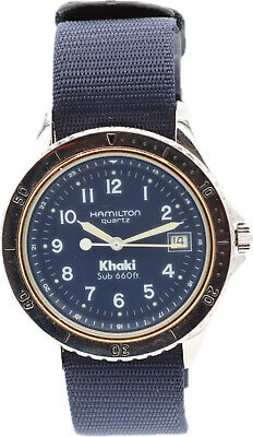 Vintage 38mm 1990's Hamilton 9744 Khaki Sub Men's Quartz Wristwatch Steel Diver