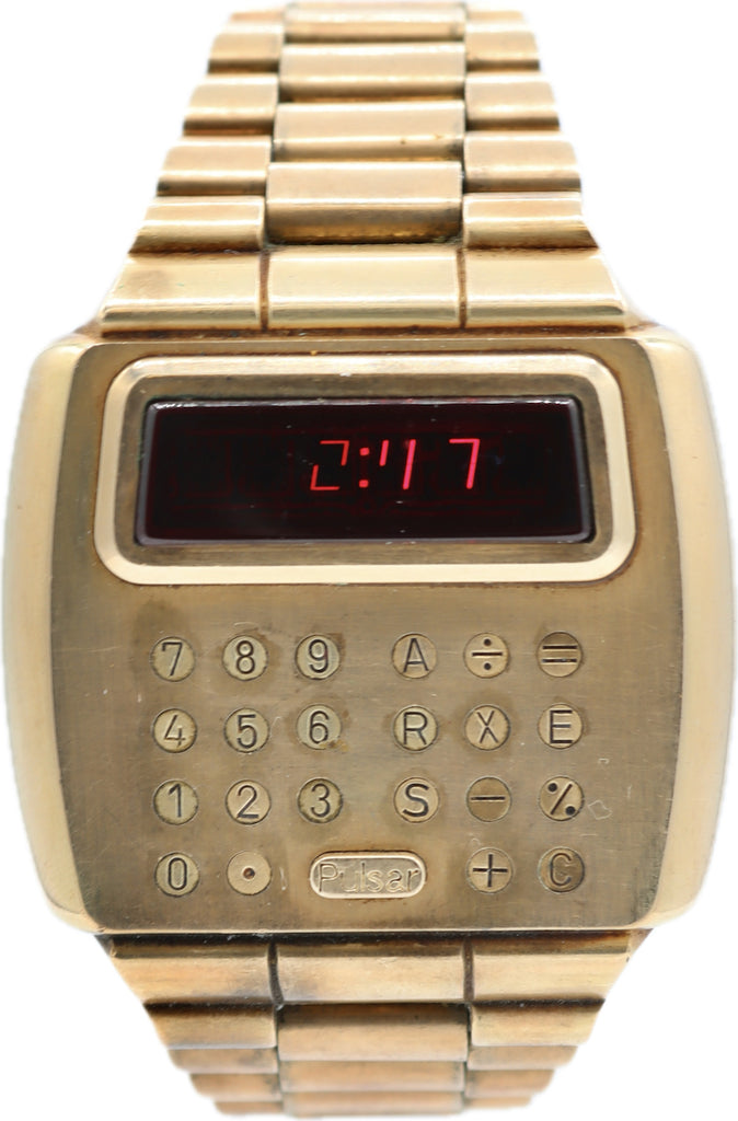 40mm Pulsar Calculator Men's Digital LED Wristwatch USA14k Gold Filled