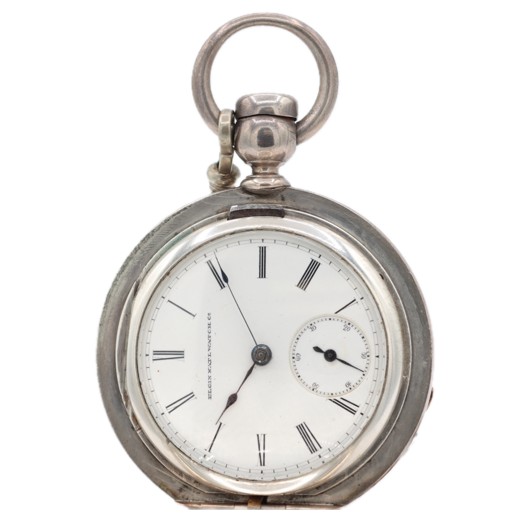 Antique 1884 Elgin 6 Ounce 11J Key Wind Hunter Pocket Watch 13 Coin Silver