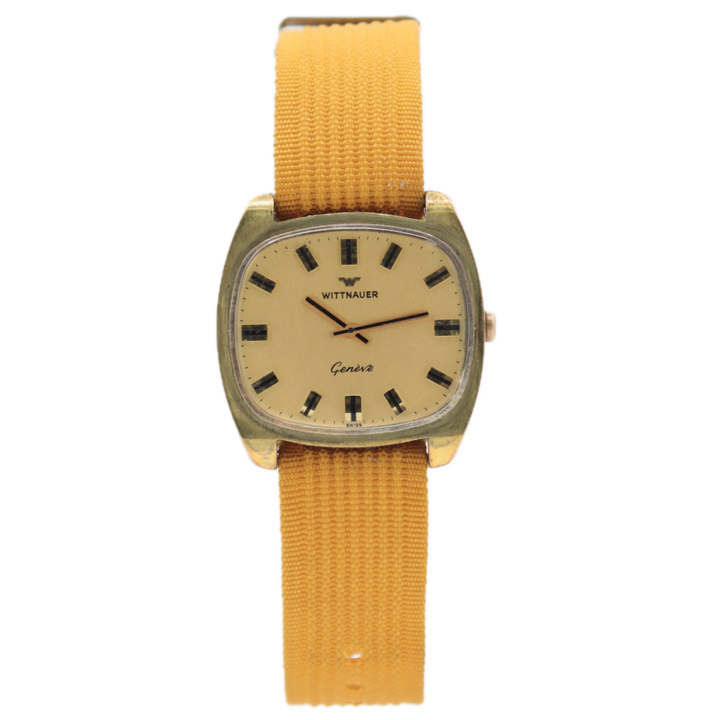 Vintage 34mm Wittnauer Geneve Men's Mechanical Wristwatch 9E1 Gold Tone Running