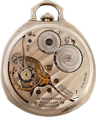 Antique 12 Size Hamilton Pocket Watch 912 White Gold Filled Pin Stripe Case&Dial