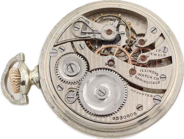 Antique 16S Illinois Coin Center Mechanical Pocket Watch Grade 305 Silverine