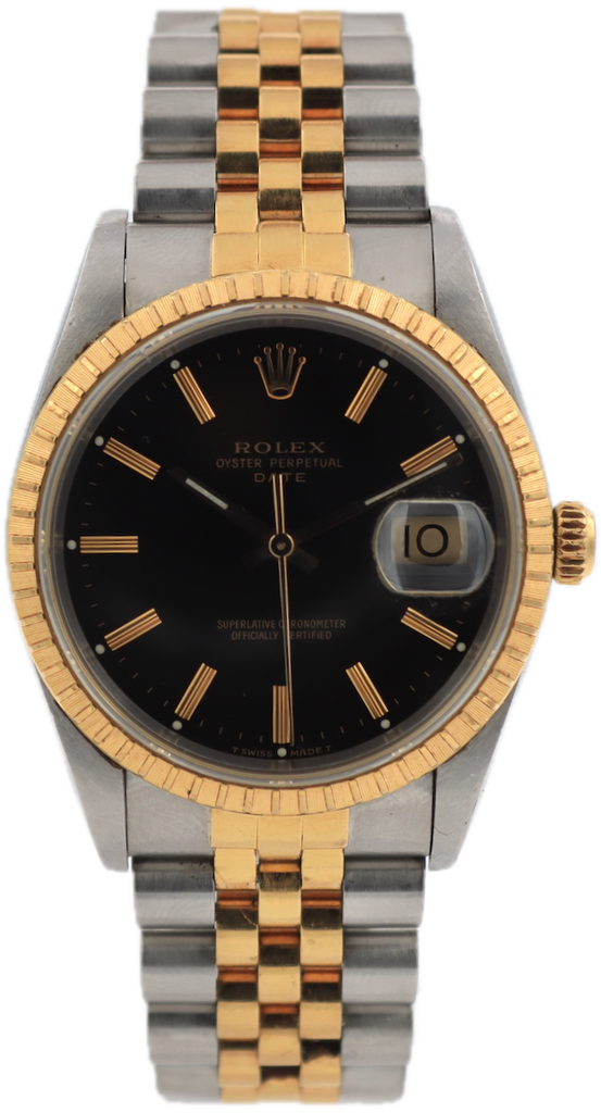 Vintage 1989 Rolex 15223 Black & Gold Date Two Tone Men's Automatic Wristwatch