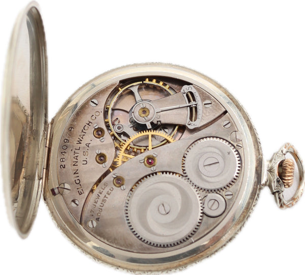 Antique 12 Size Elgin Mechanical Open Face Pocket Watch 479 White Gold Filled