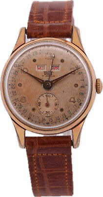 Vintage 31mm Britix Triple Calendar Men Mechanical Wristwatch Venus 203 GoldTone
