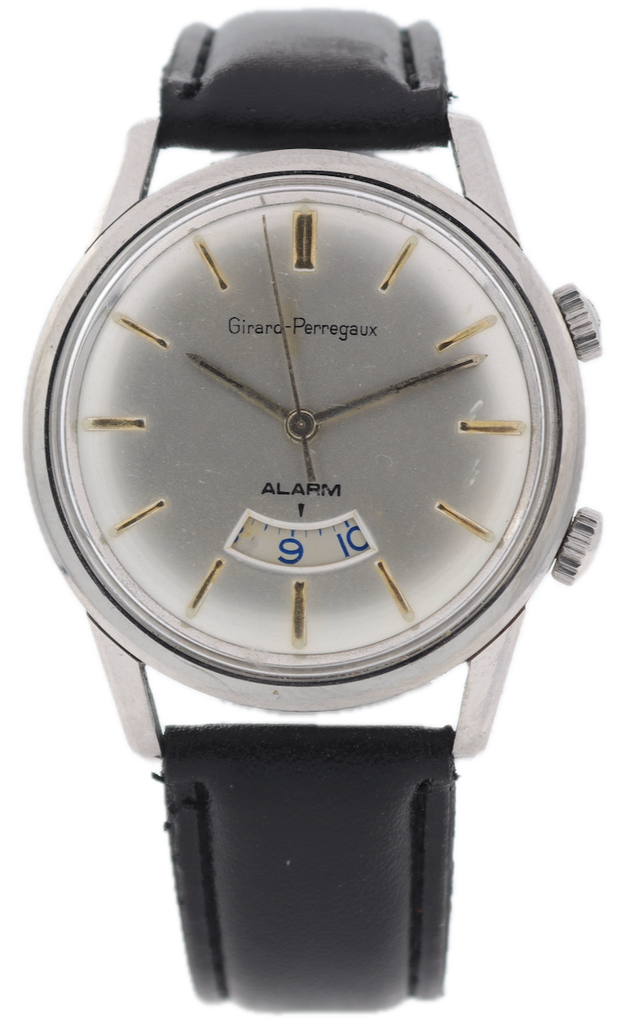 Vintage Girard Perregaux Alarm Silver Dial Men's Mechanical Wristwatch Steel