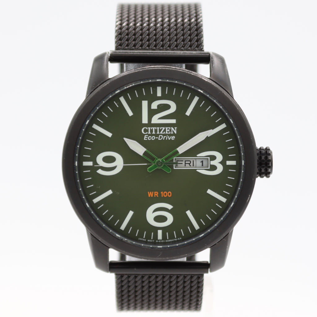 42mm Citizen E101-S064783 Green Dial Men's Quartz Wristwatch Steel Day Date